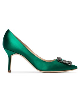 green Hangisi 70 satin buckled pumps
