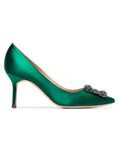 green Hangisi 70 satin buckled pumps