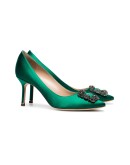 green Hangisi 70 satin buckled pumps