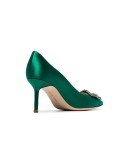 green Hangisi 70 satin buckled pumps