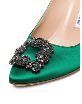 green Hangisi 70 satin buckled pumps