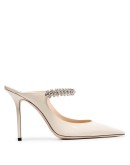 linen white Bing 100 crystal anklet patent leather mules
