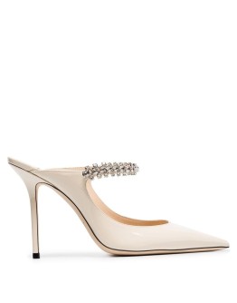 linen white Bing 100 crystal anklet patent leather mules