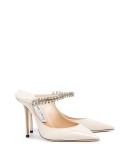 linen white Bing 100 crystal anklet patent leather mules