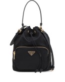 black fabric bucket bag
