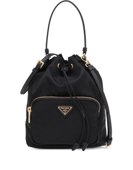 black fabric bucket bag