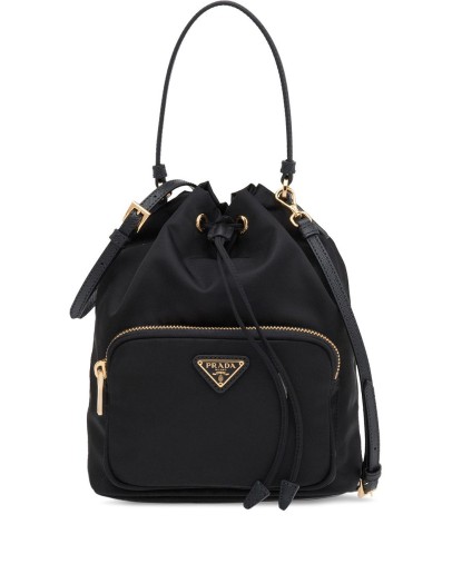 black fabric bucket bag
