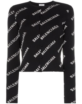 logo print ribbed knitted cardigan