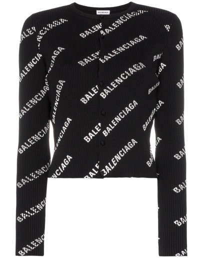 logo print ribbed knitted cardigan