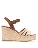 beige Raffia 105 leather wedges