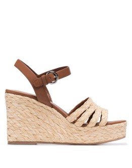 beige Raffia 105 leather wedges
