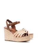 beige Raffia 105 leather wedges