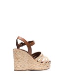 beige Raffia 105 leather wedges