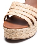 beige Raffia 105 leather wedges