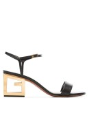 black 60 triangle cutout heel leather sandals