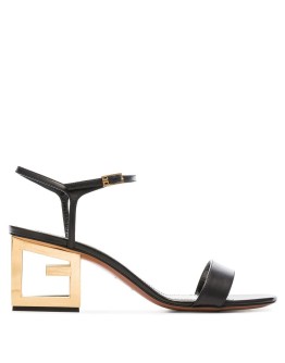 black 60 triangle cutout heel leather sandals