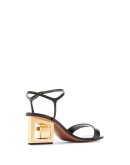 black 60 triangle cutout heel leather sandals