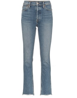 double needle long straight leg jeans