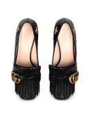 Embroidered leather mid-heel pump