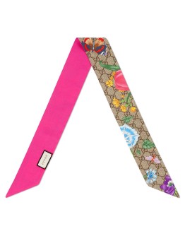 GG silk neck bow with Flora print