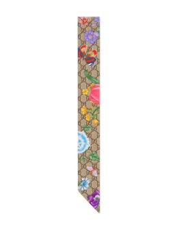 GG silk neck bow with Flora print