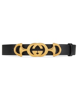 Leather belt with Interlocking G Horsebit