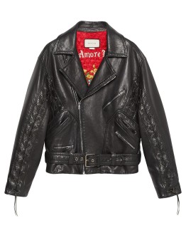 Leather jacket with Gucci mushrooms