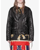 Leather jacket with Gucci mushrooms