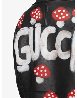 Leather jacket with Gucci mushrooms