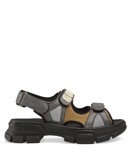 Leather and mesh sandals
