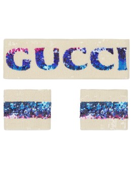 sequinned headband and wrist cuffs