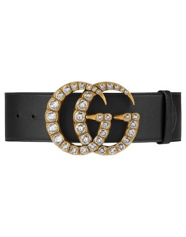 Leather belt with crystal Double G buckle