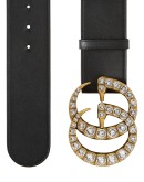 Leather belt with crystal Double G buckle