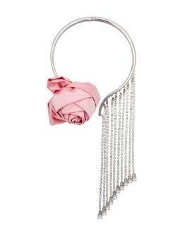 silver tone crystal-embellished drop choker