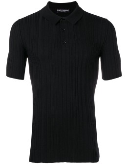 ribbed knit polo shirt