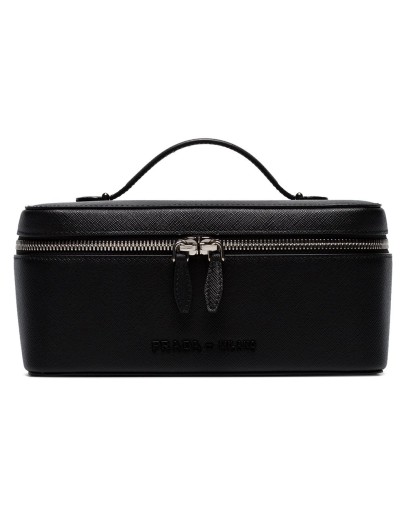 black logo lettering leather beauty case 