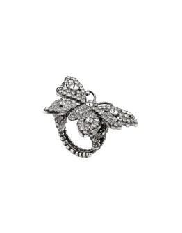 Crystal studded butterfly ring in metal