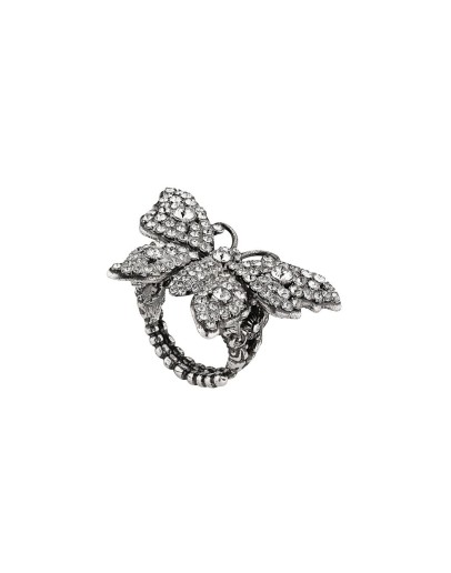 Crystal studded butterfly ring in metal