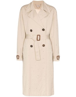 diamanté-embellished gabardine trench coat
