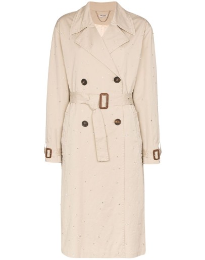 diamanté-embellished gabardine trench coat