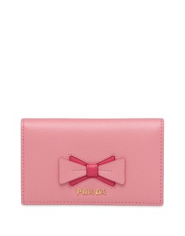 Saffiano leather card holder with bow