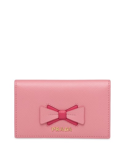Saffiano leather card holder with bow