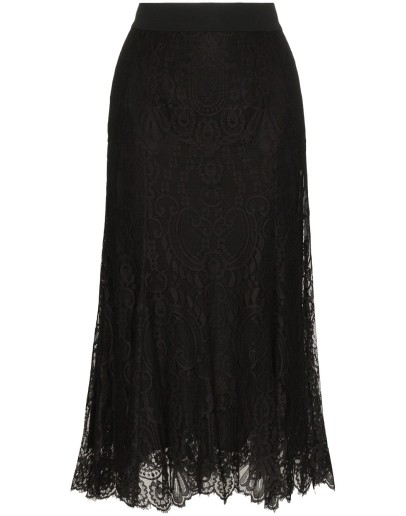fluted lace midi skirt