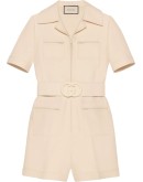 Wool silk short belted jumpsuit