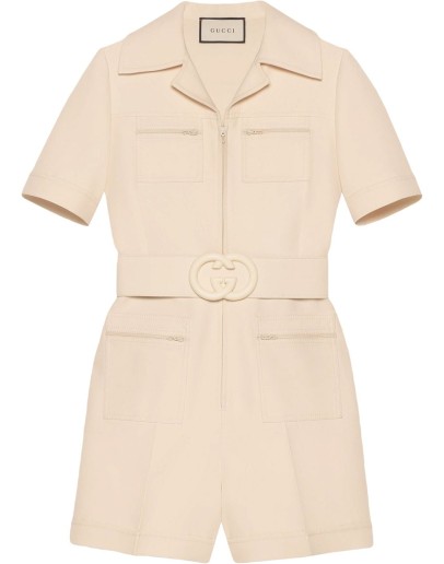 Wool silk short belted jumpsuit