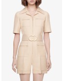 Wool silk short belted jumpsuit