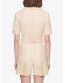 Wool silk short belted jumpsuit