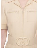 Wool silk short belted jumpsuit