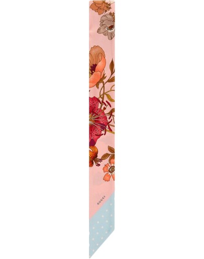 GG silk neck bow with Flora print