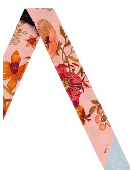GG silk neck bow with Flora print